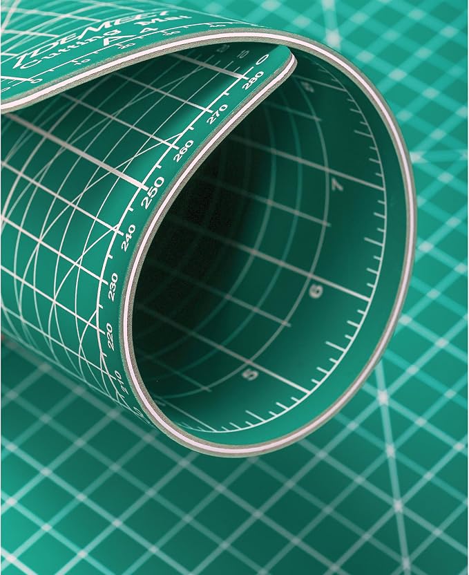Density-upgraded 9"x12" Self Healing Cutting Mat, Idemeet Rotary Sewing Mat for Crafts, 5-Ply Blade Table Protector Cut Board for Fabric Leather Cutting Quilting Modeling Hobby Project, A4, Green