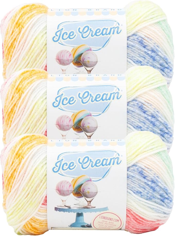 Lion Brand Yarn, Ice Cream Crochet Yarn, Turtle Tracks, Multicolor, 3 Pack