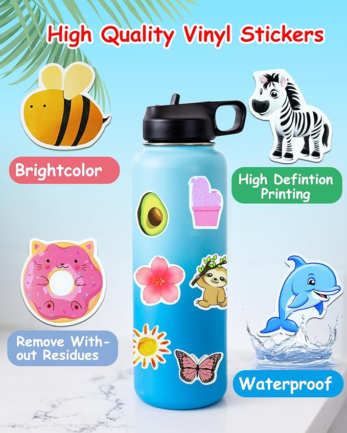 EOAOD 600 Cute Aesthetic Water Bottle Stickers for Kids, Classroom Rewards | No-Repeat Designs Made From Durable Waterproof Vinyl, Perfect for Crafts, Journals, Party Favors, Gifts and Creative Projects