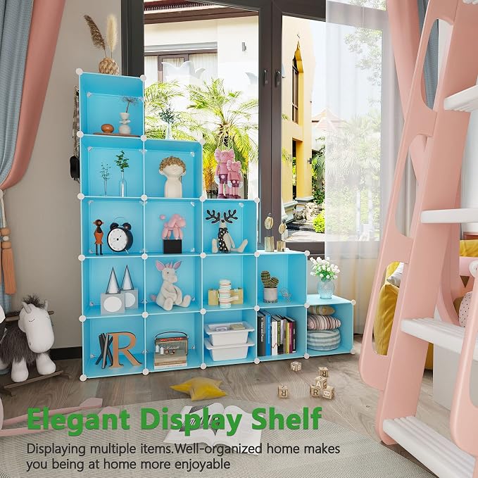C&AHOME 16 Cube Storage Organizer Cube Shelves Units Storage Cubes, Blue