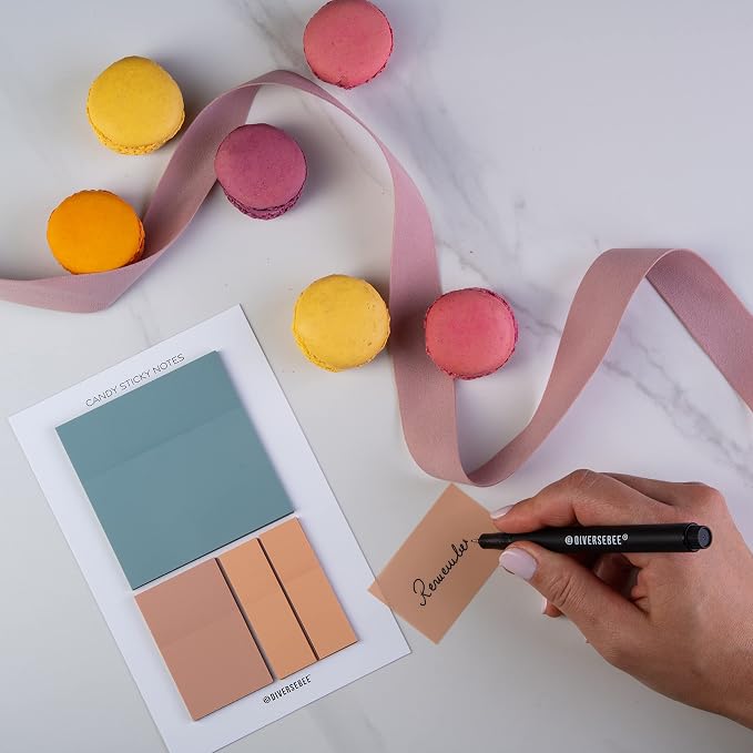 DiverseBee Transparent Sticky Notes Set with Quick Dry Pen (Candy)