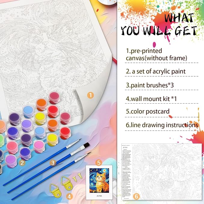Paint by Numbers Kit for Adults,Cat Paint by Numbers Animals,16x20 lnch | Paint by Number Cat,Paint by Numbers for Adults Canvas,DIY Oil Painting Kits for Gifts Home Decor