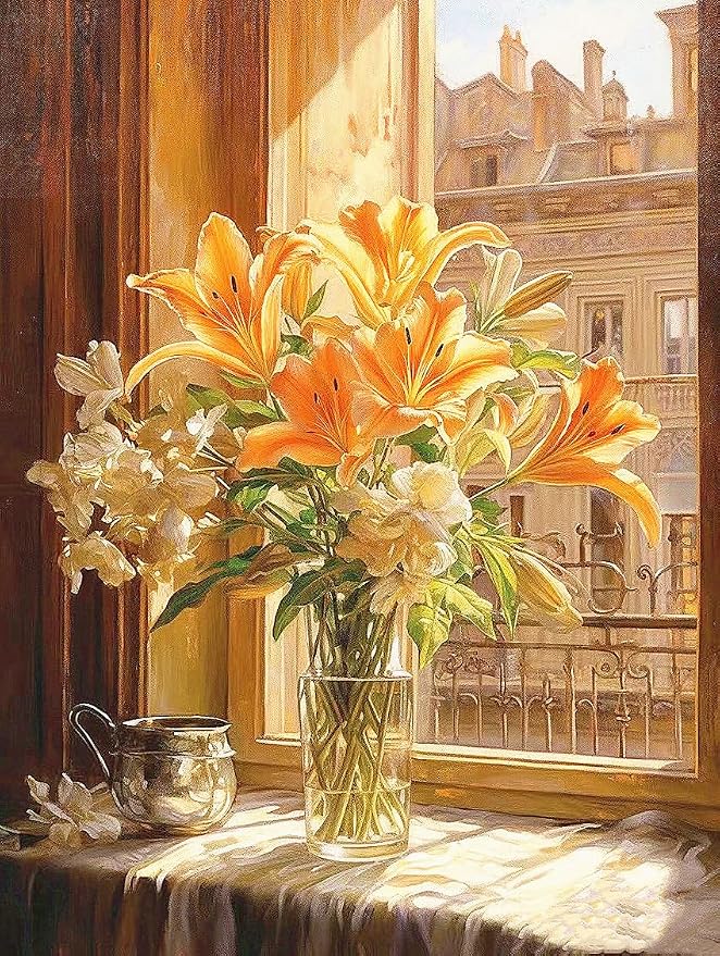 ZRIZQ Flowers Paint by Numbers Kit for Adults Beginner,City Scape,16x20