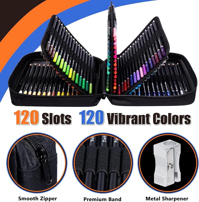 Drawdart 120 Colored Pencils for Adult Coloring Books, Professional Soft Core Drawing Sketching Shading Pencils Set with Zipper Case, Coloring Pencils for Adults, Artists, Professionals and Colorists