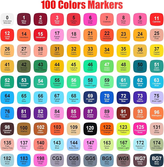 Taotree Alcohol Markers 100 Colors & Case & Holders, Dual Tips Art Markers | Coloring Pens Set, Chisel & Fine Art Supplies for Adult Coloring Books, Artist Sketch Pens Drawing Set, Painting, Sketching