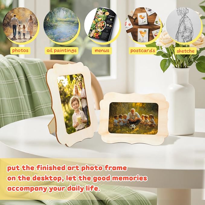 VOKOY 20 Pack Wooden Picture Frames for Crafts, 4" x 6" Photos DIY Wood Frames for Crafting,Unfinished Standing Photo Frames DIY Craft Wood Decorate for Birthday Party Gifts,Vintage Shape