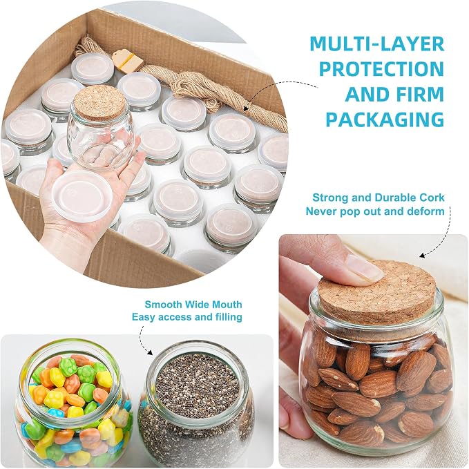 Syntic 40 Pack 7oz Small Glass Jars with Cork Lids,Mason Jars | PE Lids,Twine & Labels for Candle Making,Yogurt,Wedding Favors,Spice Storage,Dessert Cups,Party Decorations & DIY Crafts