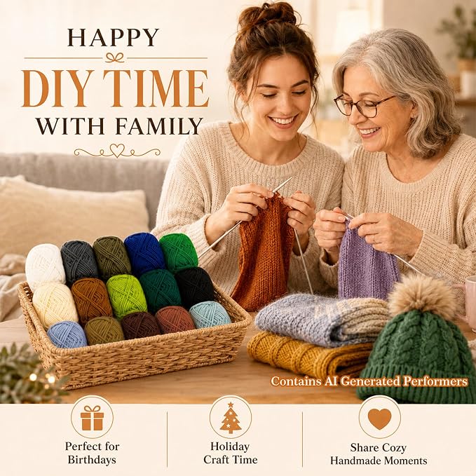 MAQIHAN 15x20g Acrylic Yarn for Knitting - Soft Crochet Yarn for Crafts | Multicolor Yarn Skeins for for Handicraft, Bulk for Crochet & Knitting Beginners, Adults, Assorted Colors for Handmade Crafts