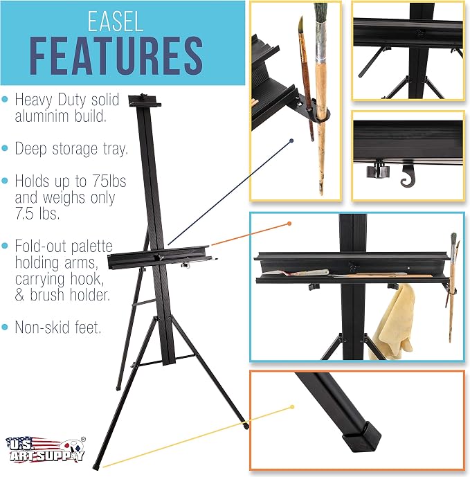 U.S. Art Supply 69" High Aluminum Single Mast Artists Studio Easel Stand