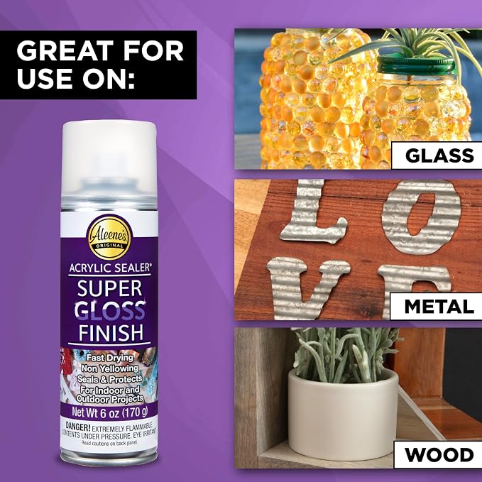 Aleene's Spray Acrylic Sealer, Super Gloss Clear Finish for DIY Crafts & Art Projects, Non-Yellowing, Fast Dry Time Super Glossy Finish 6 oz.