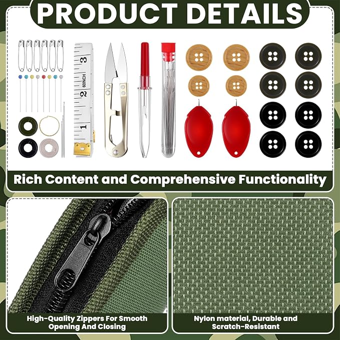 Suncalla 1 Pack Military Survival Sewing Kit Travel Emergency,Army Green