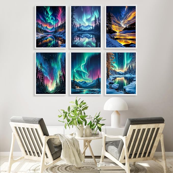 6 Pack Paint by Numbers Kit for Adults Without Frame 10x14 Inch, Aurora | Starry Sky Adult Paint by Number Kits on Canvas, DIY Acrylic Painting by Numbers, Stress Relief Gift, For Home Wall Decor