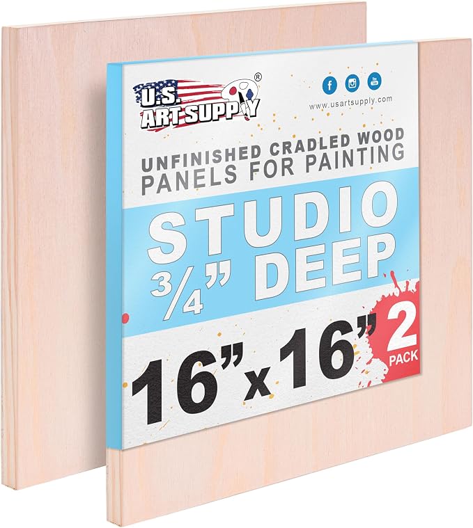 U.S. Art Supply 16" x 16" Unfinished Cradled Wood Panels for Painting