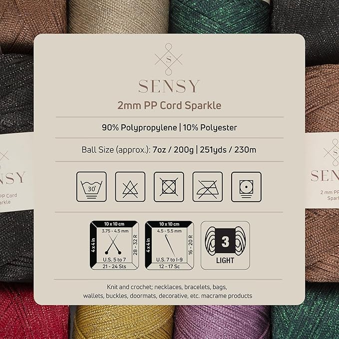 S Sensy 2mm -Premium Polypropylene Macrame Cord 10 Skeins Dark Red Sparkle
