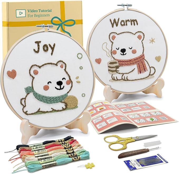 Bradove Bears Embroidery Kit for Beginners with Patterns | Beginner Embroidery Kit for Adults and Kids, Hand Embroidery for Beginners, Learn to Embroider Kit Adult Beginner