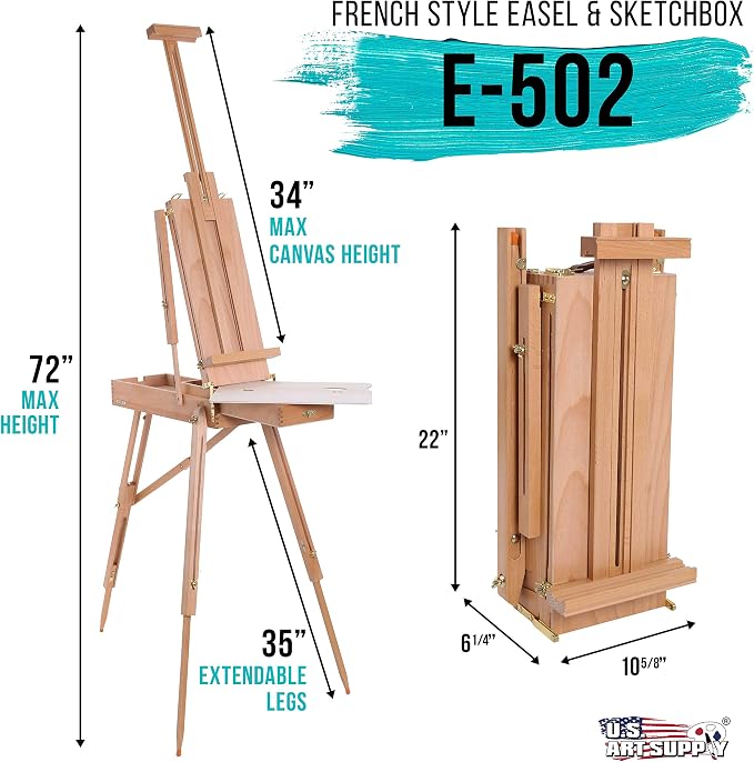 U.S. Art Supply Small Wooden French Style Field & Studio Sketchbox Easel | Art Easel for Adults, Drawer, Palette - Adjustable Wood Tripod Stand, Portable Artist Table For Painting, Sketching