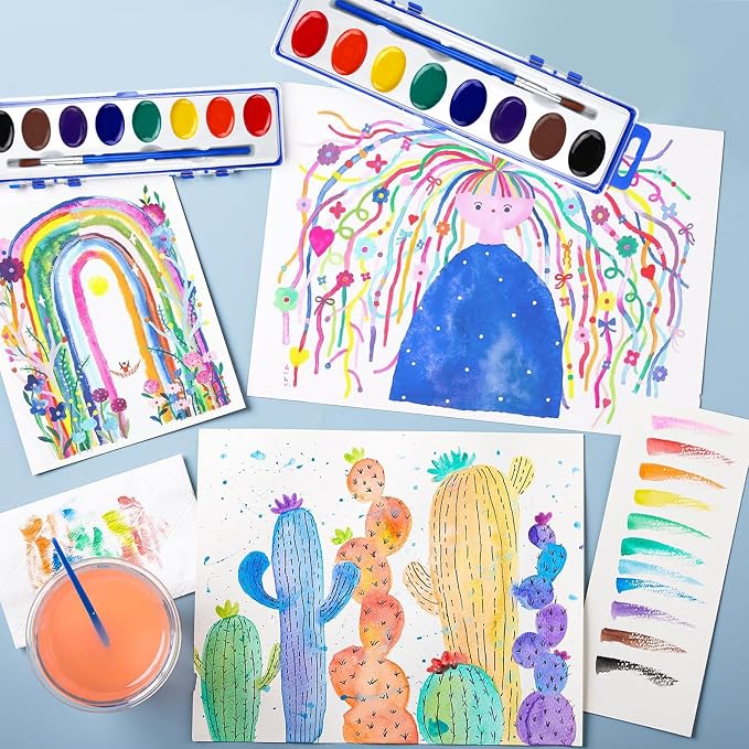 120 Pack Watercolor Paint Set Bulk for Kids, 8 Colors Washable Water Colors | Non-Toxic Water Paint with Paintbrush, Water Color Paint Set for Kids, Beginners and Adults, Ideal for Party Favor, Classroom