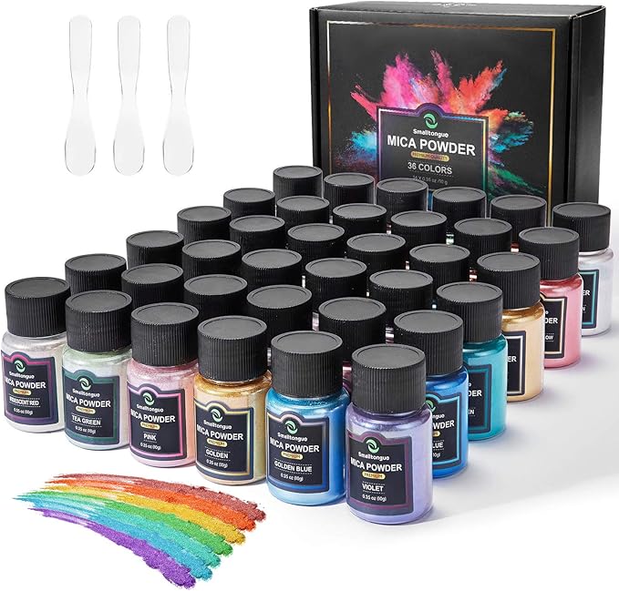 Mica Powder, 36 Colors (10g), Pigment for Epoxy Resin, Soap, Bath Bomb | Complies with ASTM D-4236| For Lip Gloss, Art Crafts, Resin Dye, Nails| Glitter Pigment