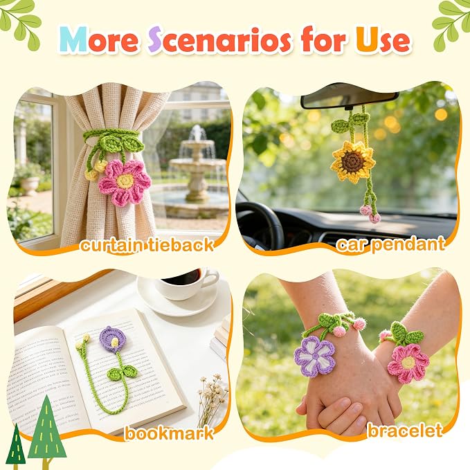Joyclub Crochet Kit for Beginners 10 Flower Bookmarks for Adults | Flower bookmark with video and written guidance; first projects and handmade gifts for crochet starter book lovers teacher