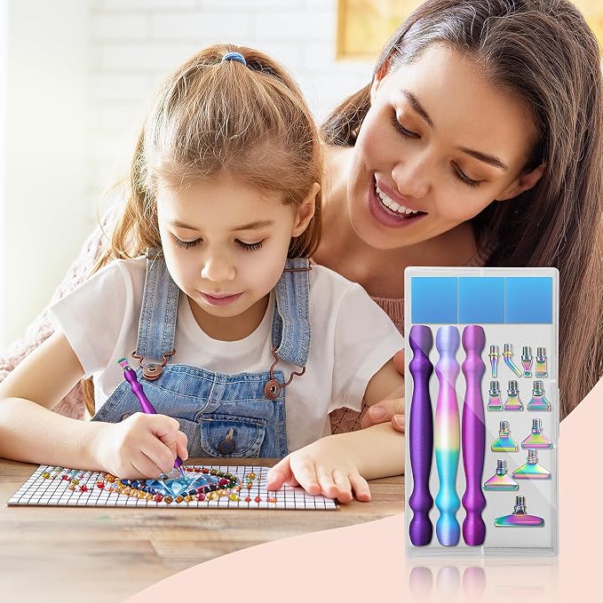 Diamond Art Pens, 21Pcs Diamond Painting Pen Kit,Painting Tools with Stainless Steel & Colored Threaded Metal Tips, Ergonomic Design Gem Art Kits for DIY Crafts