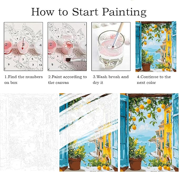 ZRIZQ Paint by Numbers Kit for Adults Beginner Landscape,Lemon Tree,16x20 | Full set with wooden brushes,rolled canvas,rich paints.Calming activity.Beginner friendly.Just open and paint.