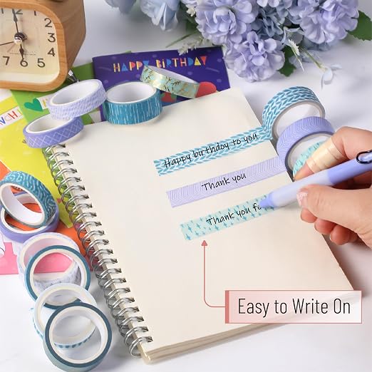 Mr. Pen- Washi Tape Set, 15 Rolls, Assorted Sizes, 5 Yards/Roll | Gold Foil Washi Tape for Scrapbook, Arts, Crafts, Journals and Planners, Ocean Breez Design