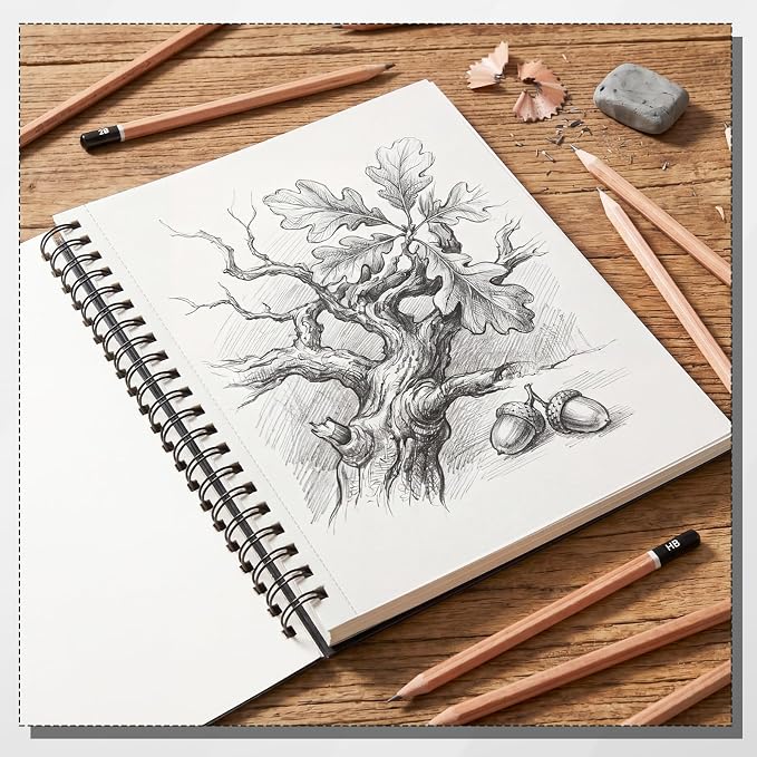 Hardcover Spiral Sketchbook, 160gsm Paper, 40 Sheets, 8.5 × 11 in | Acid-Free Thick Paper, 360° Lay-Flat Spiral Binding, Hardcover, for Pencil, Ink & Charcoal