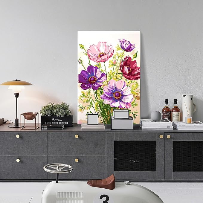 JOOZ Paint by Numbers Kit for Adults with Frame, Flowers, 8x12 Inch