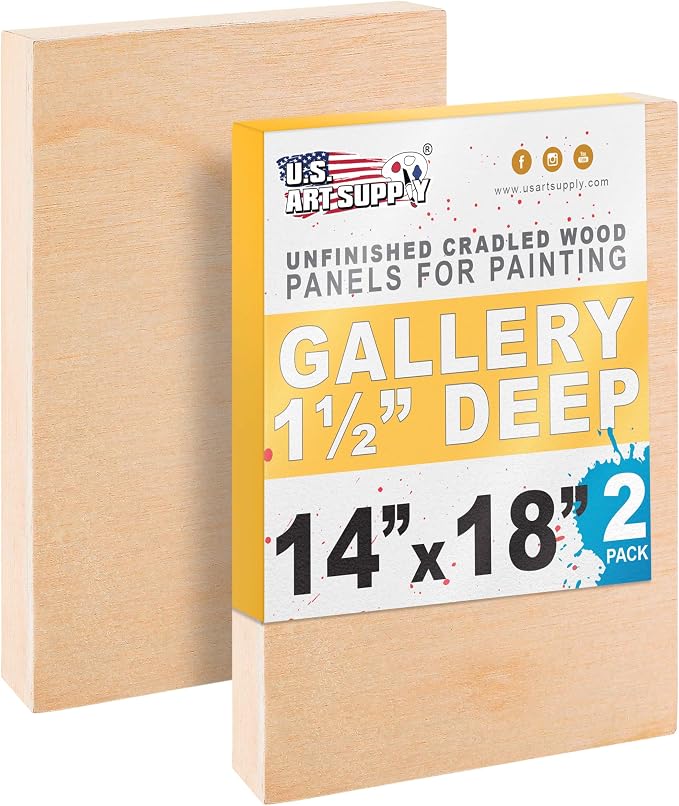 U.S. Art Supply 14" x 18" Unfinished Cradled Wood Panels for Painting