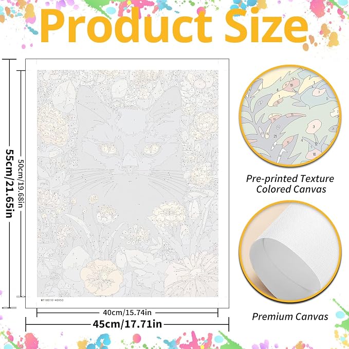 Cat Paint by Numbers Kit for Adults, 16x20 inch | DIY Painting Kits Crafts for Adults, Relieve Stress, Gift, Home Wall Decor