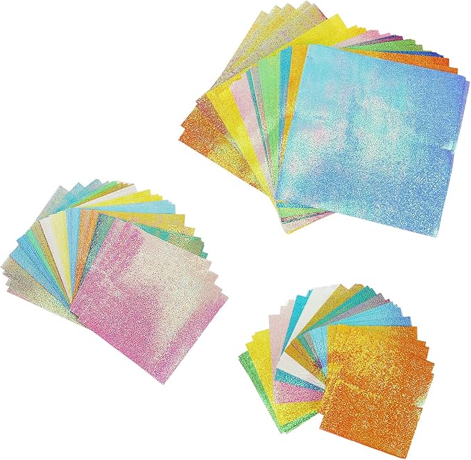 150 Sheets Shiny Origami Paper Mixing Colors Glitter Origami Square Folding Paper for DIY Paper Cuts Craft Party Decor(2.76", 3.94", 5.91")