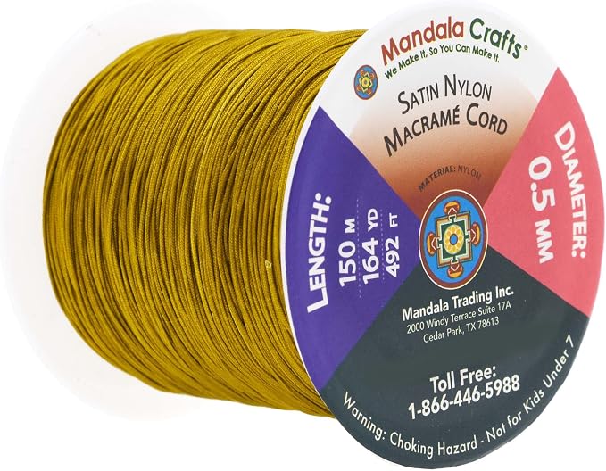 Mandala Crafts 0.5mm Gold Rattail Nylon Satin Cord for Jewelry Making