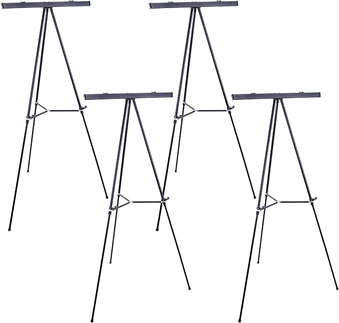 U.S. Art Supply 66" High Boardroom Black Aluminum Flip Chart Easel, 4-Pack
