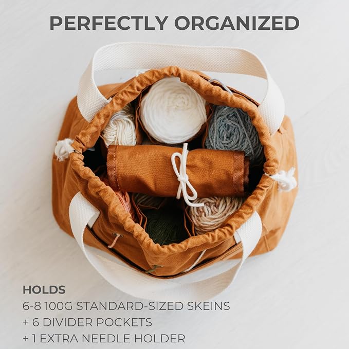 Stylish Crochet Bag Organizer for Yarn - Durable Canvas with 8 Pockets