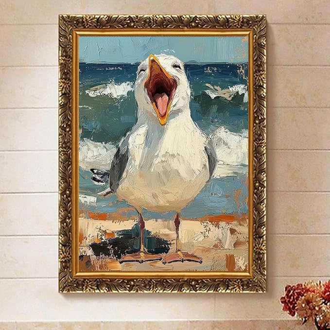 Fun Seagull Paint by Numbers Kit for Adults Framed Canvas, Frameworkless