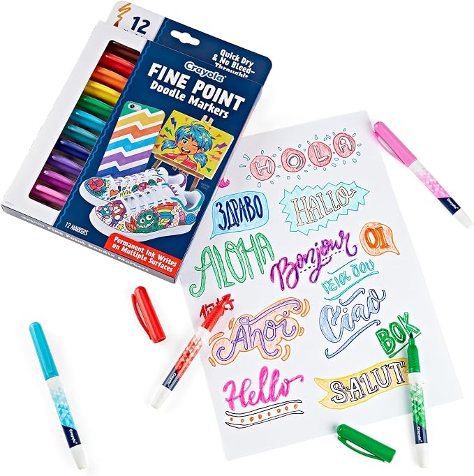 Crayola Fine Point Markers (12ct), No Bleed Fine Tip Markers for Adult Coloring, Art Marker Set, Calligraphy & Drawing Art Supplies