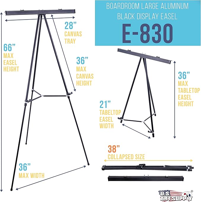 U.S. Art Supply 66" High Boardroom Black Aluminum Flip Chart Easel