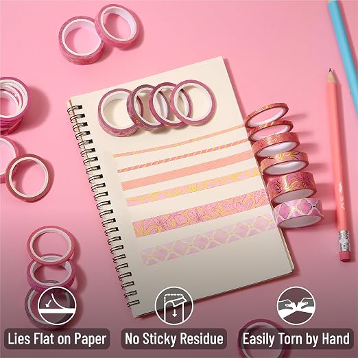 Mr. Pen- Washi Tape Set, 21 Rolls, Assorted Sizes, Floral Pink | 5.5 Yards/Roll, Washi Tape for Scrapbook, Arts, Crafts, Journals and Planners