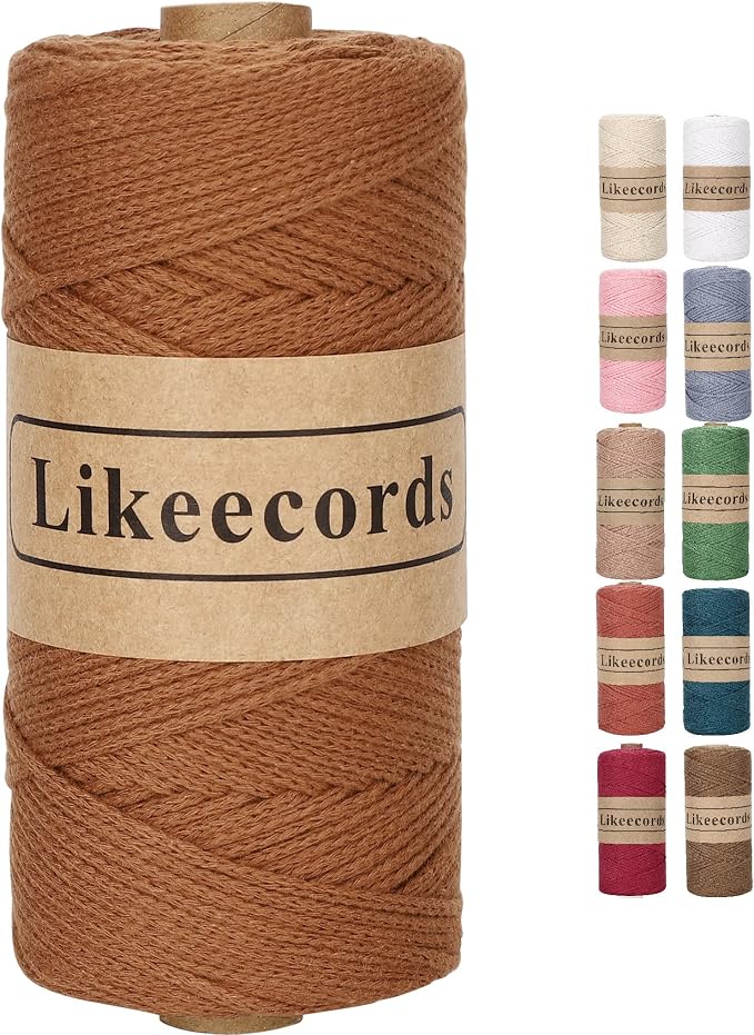 Likeecords 100% Cotton Crochet Bag Cord 2mm 170m Macrame Cord 2mm Crochet Thread Macrame Rope Gift for Knitter (Caramel)