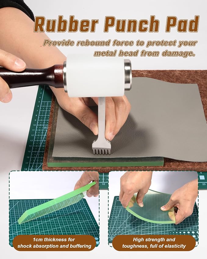 5 Pcs Leather Punch Pads Set， A4+A5 Self Healing Cutting Mats, 15x15cm Rubber And PP Punching Pads, Brown Sound Absorbing Pad, DIY Craft Tools for Leatherworking, Sewing, Quilting