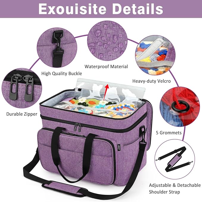 Crochet Organizer Bag with Yarn Holder, Large Yarn Storage for Accessories