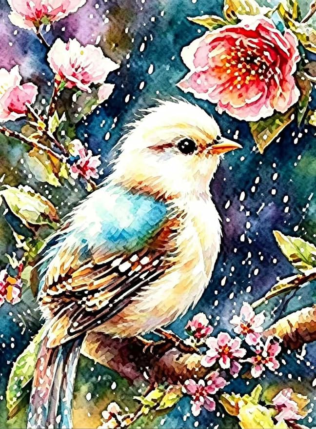 YUXUANKANG Diamond Painting Kit, Bird with Cherry Blossoms, 12x16 Inch, Multicolor Resin, DIY Craft for Adults