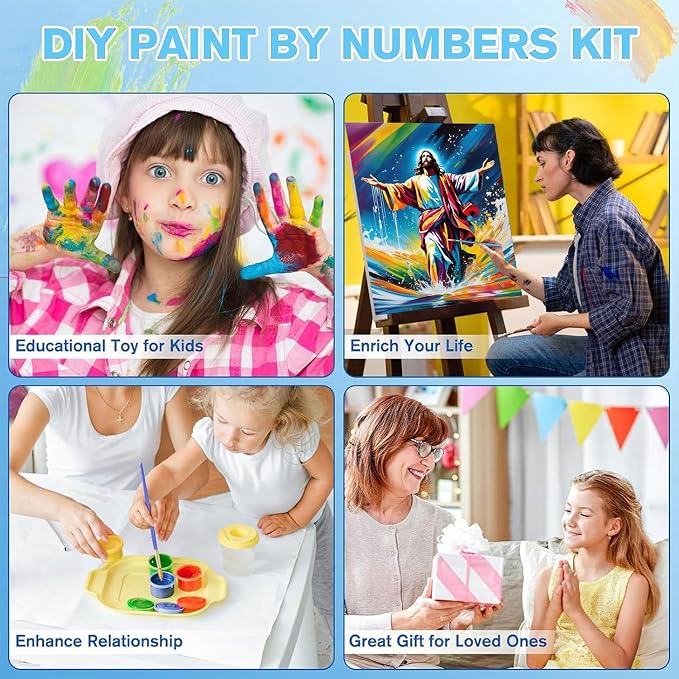 cviokrdu Jesus Paint by Numbers Kit for Adults - Christians Adult Paint by Number Kits on Canvas, Religion DIY Oil Painting for Gift Home Wall Decor (16x20inch)