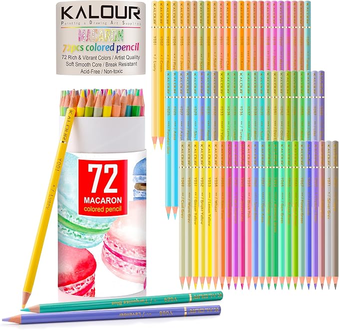 KALOUR Macaron Pastel Colored Pencils,Set of 72 Colors,Artists Soft Core,Ideal for Drawing Sketching Shading,Coloring Pencils for Adults Kids Beginners