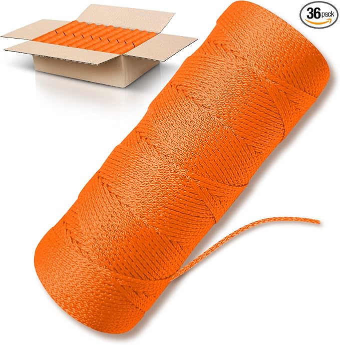 Orange Mason Line String Line - 36 Roll Pack - #18 Braided Nylon String - 1000 Ft Length Per Roll - Nylon Twine for Gardening Or Masonry Tools - Perfect Construction String for A String Level