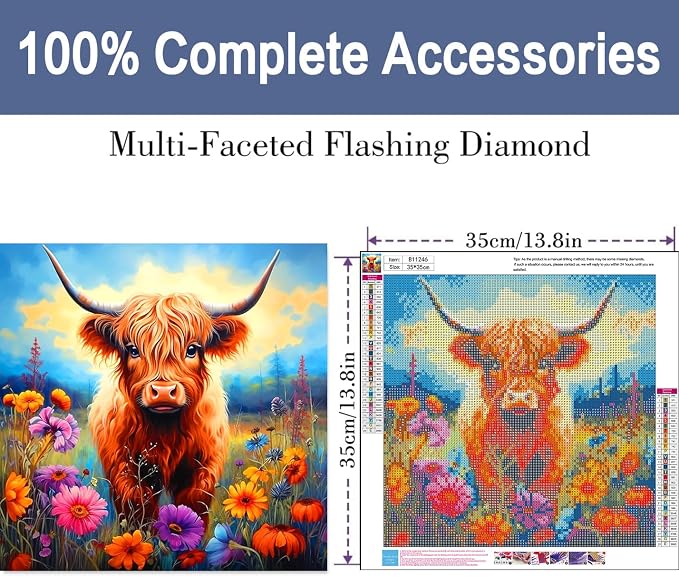 ijbnhd 5D Cow Diamond Painting Art Kits, Highland Cow, 14x14inch