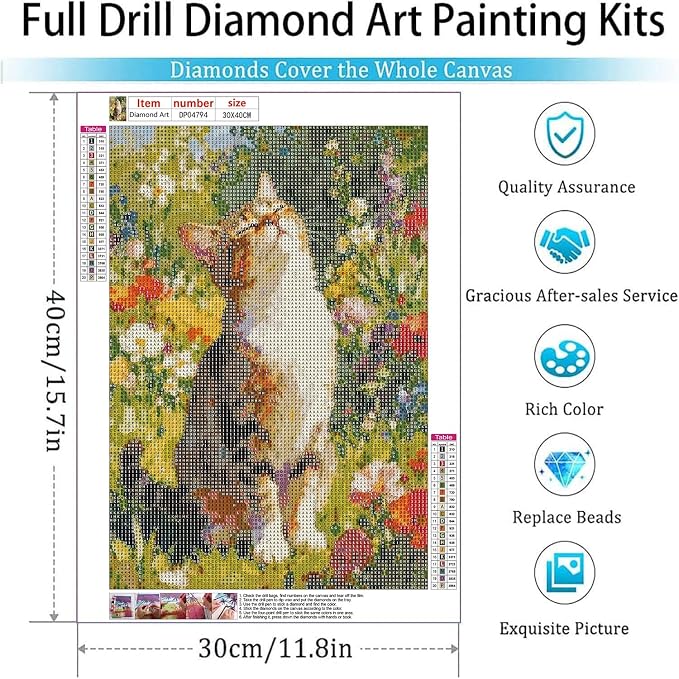 Diamond Art Kits for Adults,cat in the Grass Diamond Painting Kits 12x16in