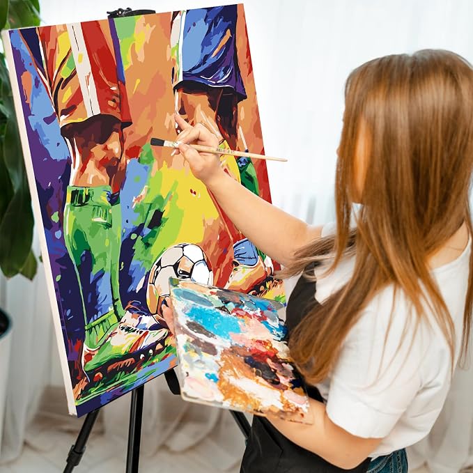 Paint by Numbers Kit for Adults, Soccer Match Number Painting, 16 x 20 Inch | DIY Adult Paint by Number Kit on Canvas for Beginners, without Frame, Sports Wall Decor, Stress Relief Craft Gift
