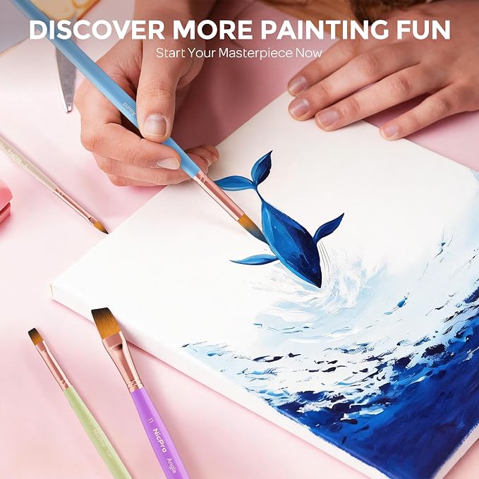 Nicpro 12pcs Artist Paint Brush Set, Paint Brushes for Acrylic Painting | Aesthetic Pastel Paintbrushes for Acrylic Oil Watercolor, Gouache, Craft, Face, Body, Art Supplies for Artists and Beginners