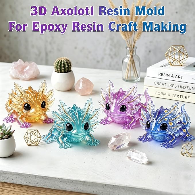 Resin Axolotl Resin Molds Silicone, 3D Detailed Animal Silicone Molds, Flexible Effortless Demoldable Epoxy Resin Molds, Thickened Deep Epoxy Molds for Art Crafts, Gift, and Home Decor